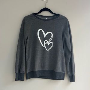 Like New Crew Neck Scribble Heart Pullover Small Gray